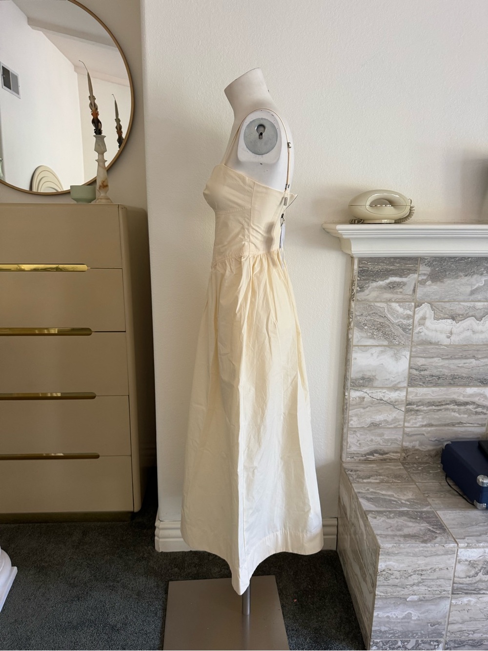 Dress To Light Yellow Beige Shell Waisted Midi Dress - Picture 10 of 13